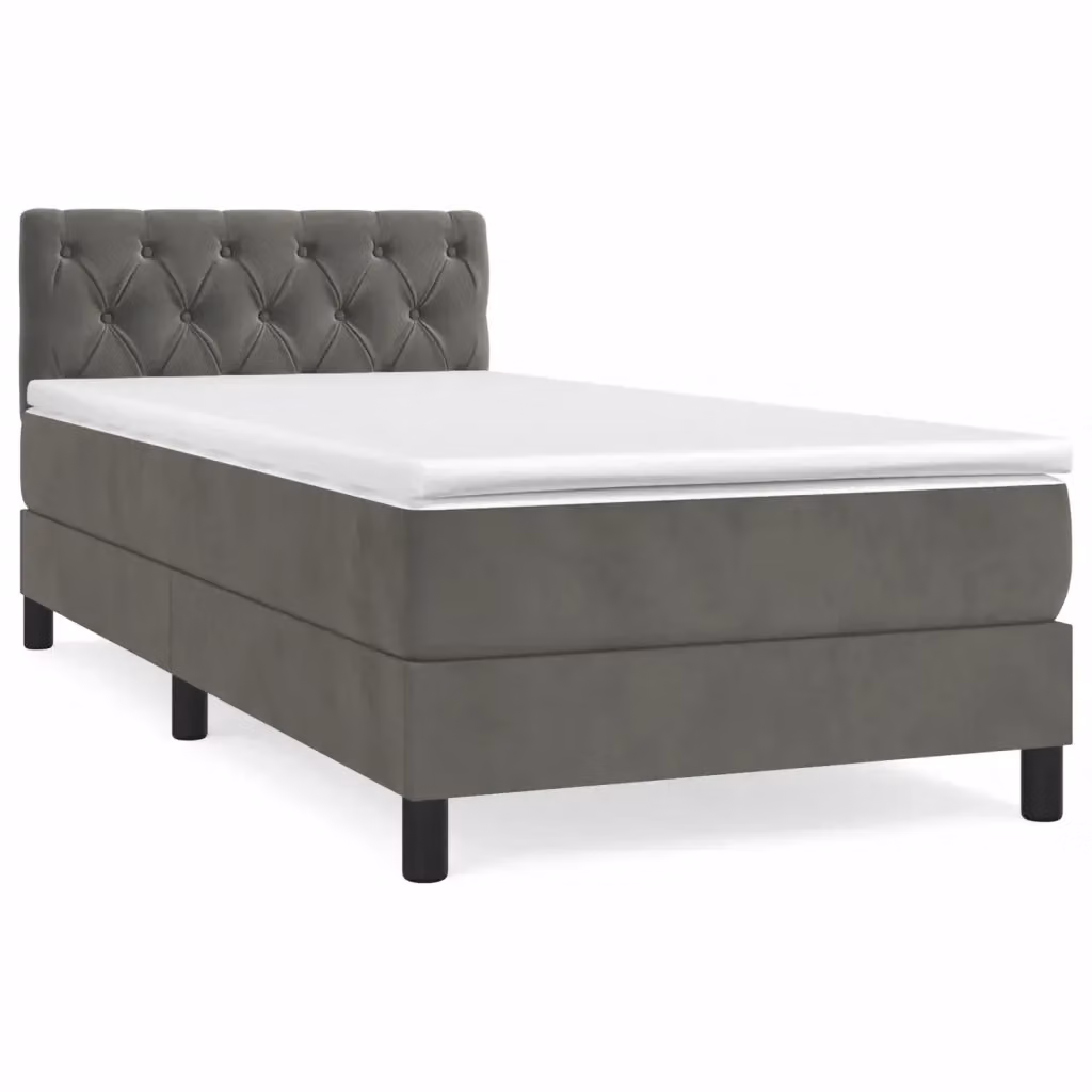 Letto moderno con giroletto a molle e materasso ibrido vidaXL in velluto grigio e bianco L/P/H: 203 x 80 x 88 cm – 2
