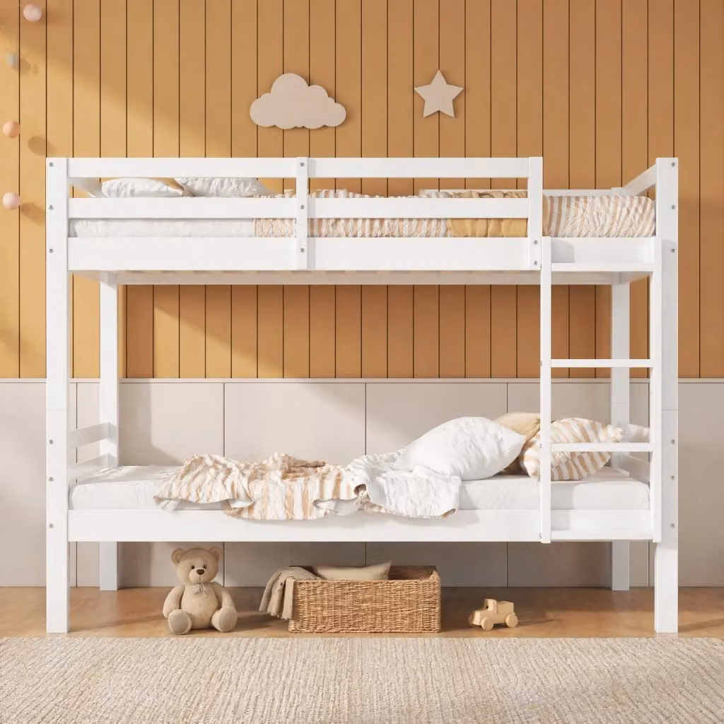 Letto a castello REDOM in legno di pino bianco per bambini, divisibile in due letti singoli, L/P/H: 200 x 90 x 158 cm – 2