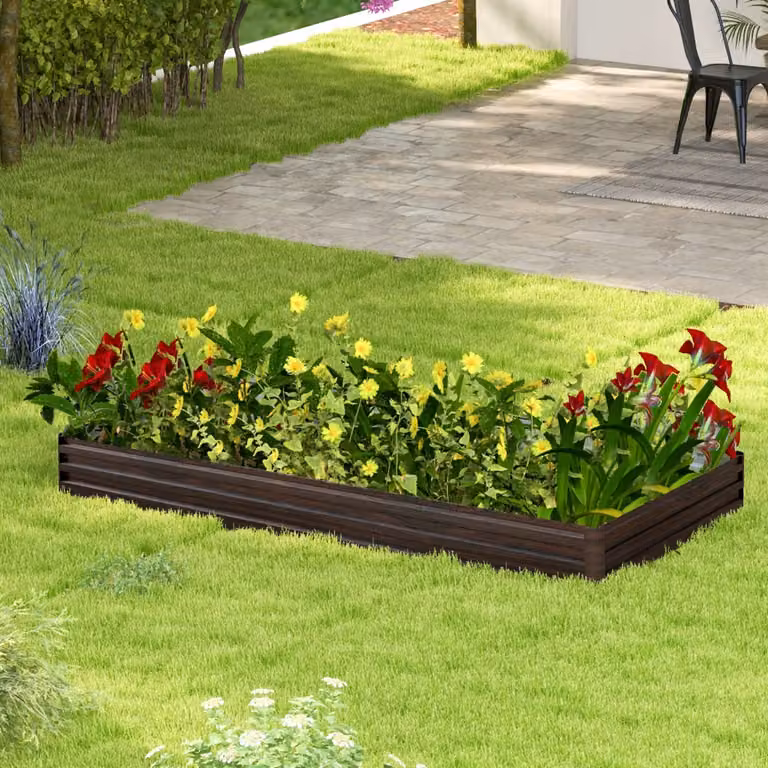 Costway Orto rialzato in metallo per verdure e frutta, Cassa per piante da giardino con base aperta, Marrone, L: 240 cm, P: 120 cm, H: 30 cm