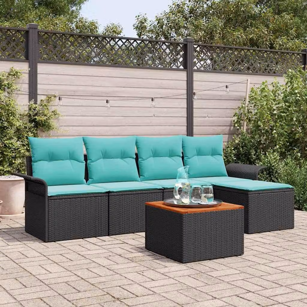 Maison Exclusive - Set da giardino composto da 6 pezzi. Divano e poltrone in rattan sintetico, colore nero e turchese