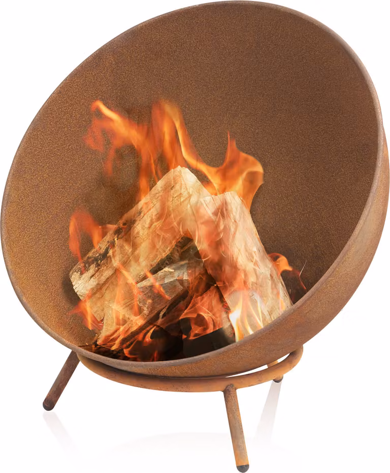 BBQ-Toro ciotola per fuoco Ø 60 cm, effetto ruggine, pozzo per fuoco da esterno inclinabile con 3 gambe, palla di fuoco 3 in 1