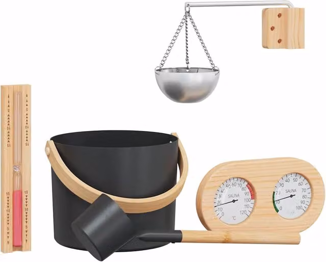 Set di 5 accessori per sauna DESIGN IN in legno e alluminio colore nero CFW8667600 – 1