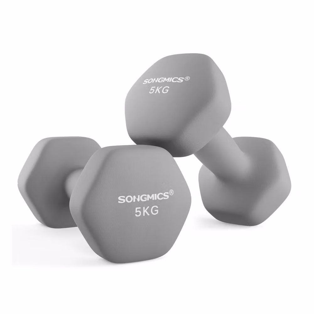 Set di Manubri Esagonali con Superficie in Vinile per Esercizio, Grigio Tortora / 2x5 kg