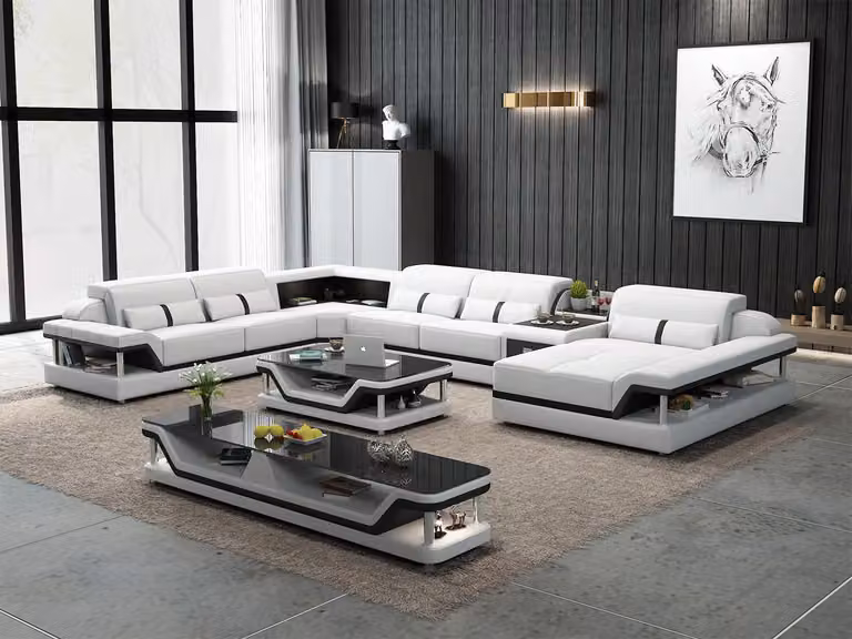 Sofa mit USB Designer Wohnlandschaft U-Form Couch Ecksofa Polster Garnitur