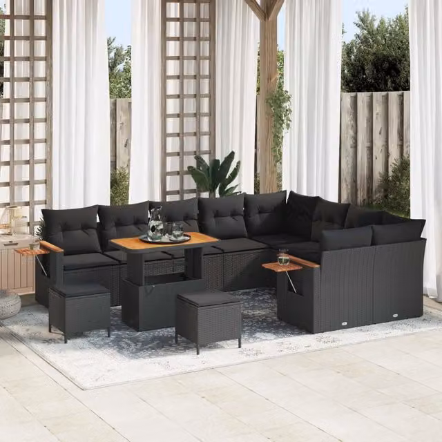 Set Divano da Giardino Moderno vidaXL Nero con Cuscini e Tavolino da Esterno – 1