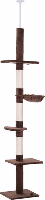 Albero Tiragraffi Multilivello PawHut con Amaca e Corda in Sisal, Altezza Regolabile, Marrone, L 40 cm x P 34 cm x H 230-260 cm