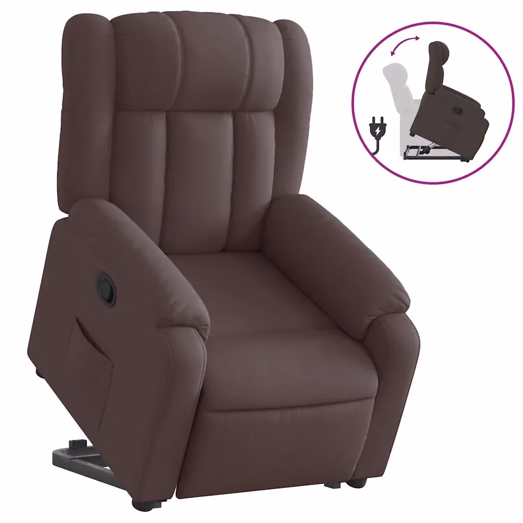 vidaXL Poltrona Alzapersona Reclinabile con Assistenza Elettrica Marrone Scuro in Tessuto – 2