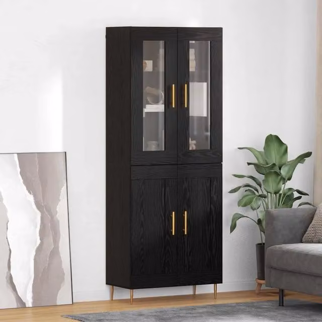 Credenza moderna vidaXL in rovere e nero con ante in vetro per soggiorno e sala da pranzo L/P/H: 69,5 x 34 x 180 cm – 1