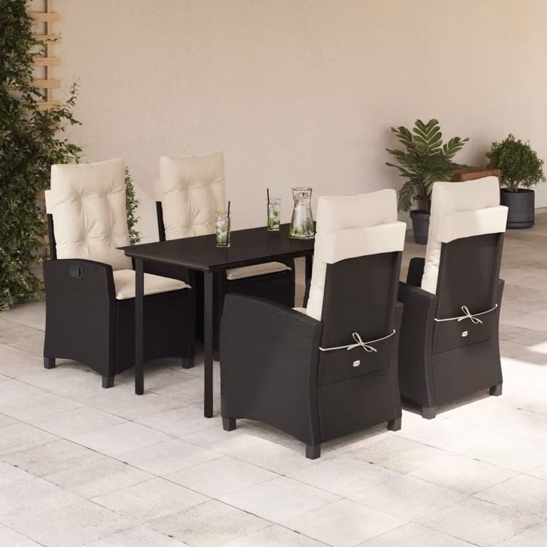 vidaXL Set da Pranzo da Giardino 5 pz in Polyrattan Nero con Piano in Vetro