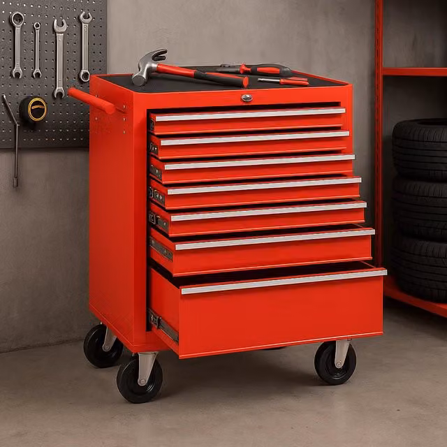 Carrello Portautensili Danyx SRL con 7 Cassetti in Acciaio e 4 Ruote, Rosso, L: 78 cm, P: 33 cm, H: 68 cm