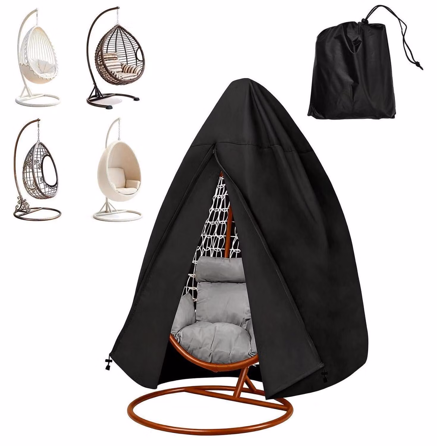 Copertura impermeabile per sedia a dondolo, dimensioni 115 x 190 cm, colore nero, realizzata in tessuto Oxford 210D