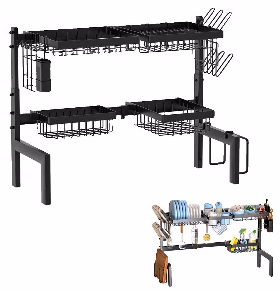 Scaffale per lavelli da cucina, design regolabile, funzione di scarico automatico, colore nero