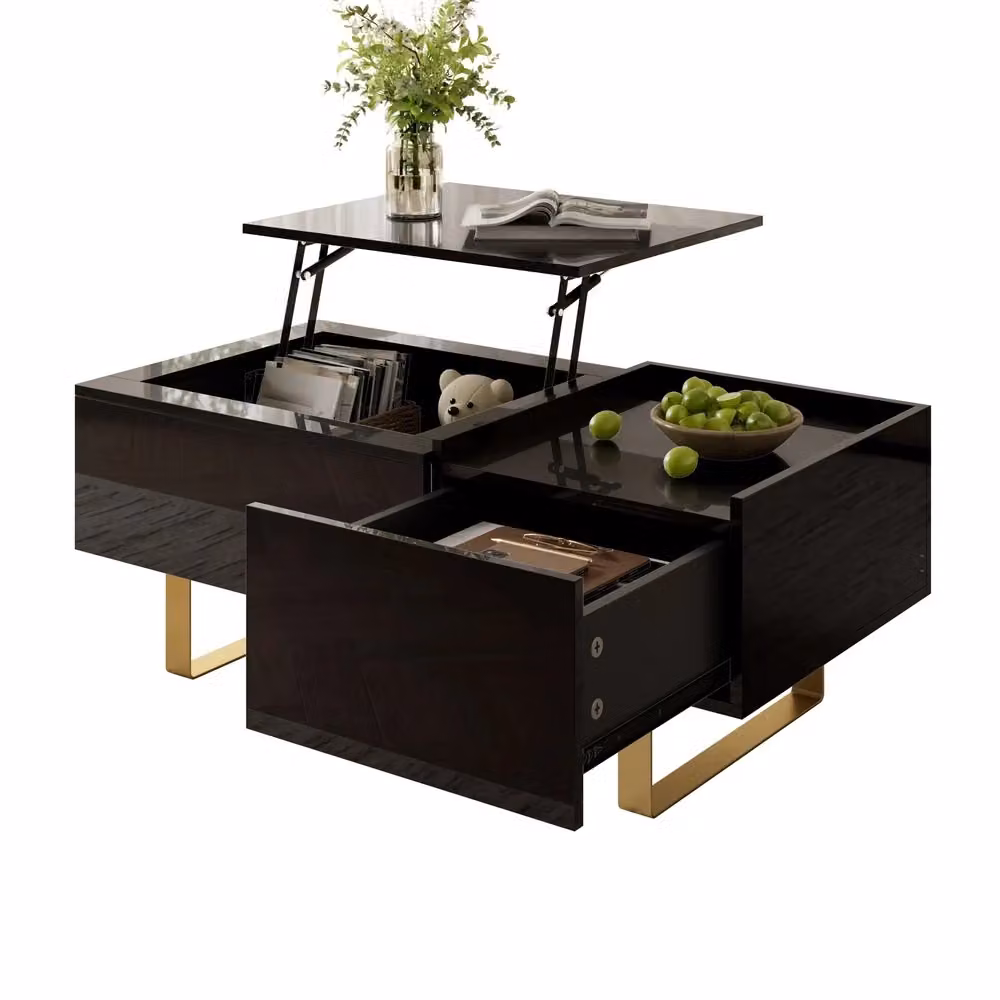 Tavolino da caffè Minimal bianco lucido con cassetto in MDF e gambe in metallo L: 60 cm, P: 60 cm, H: 45 cm – 2