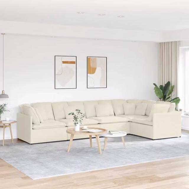Divano Modulare con Cuscini in Velluto Crema 3321344