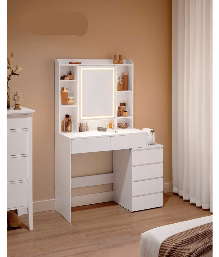 Tavolino da trucco - Comodino da trucco - Tavolino per il trucco - Comodino - Specchiera con cassetti - Illuminazione LED regolabile