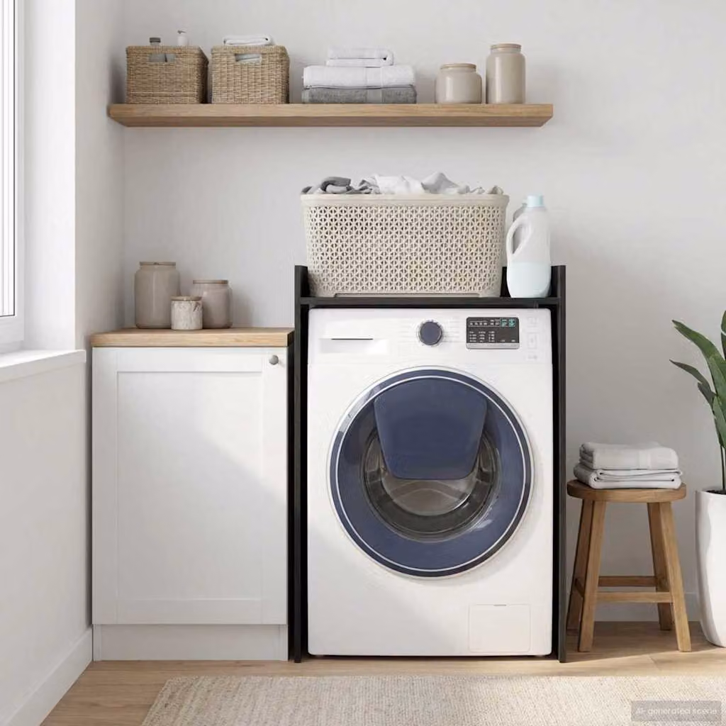 Mobiletto per lavatrice vidaXL in MDF, colore nero opaco, L/P/H: 67,5 x 48 x 97 cm