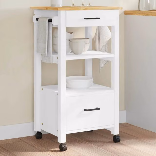 Carrello da cucina rustico vidaXL in legno di pino bianco con ruote L/P/H: 48 x 40 x 88,5 cm – 1