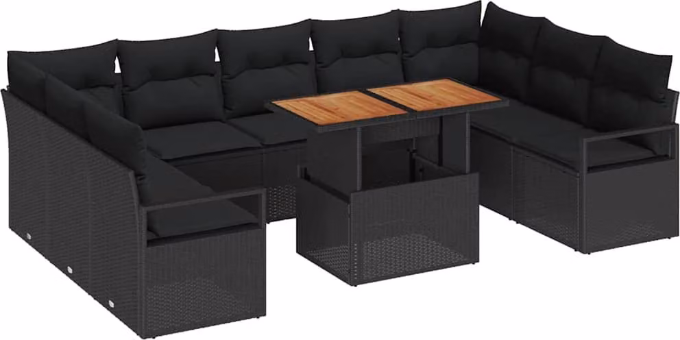 Set Divano da Giardino 10 pcs Nero Poly Rattan
