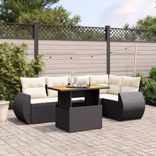 Set Divano da Giardino 6 pz con Cuscini Nero in Polyrattan 3272183