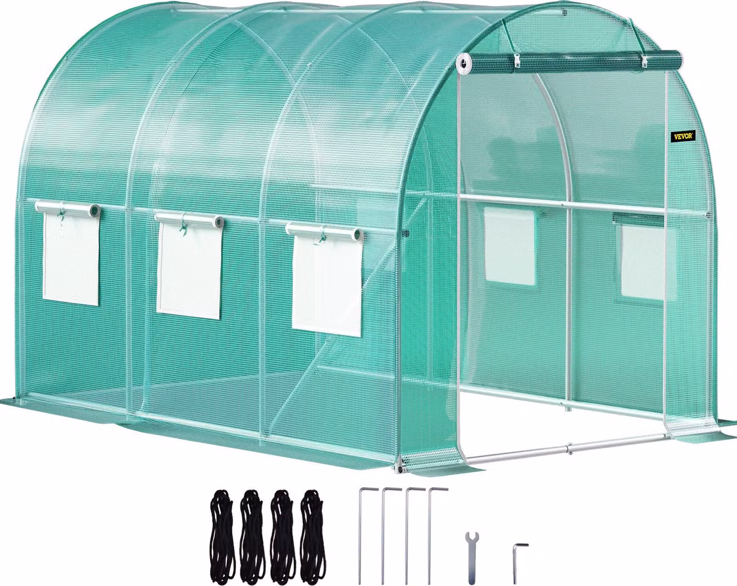 Serra a tunnel calpestabile, 3 x 2,1 x 2,1 m, serra portatile per piante con telaio in acciaio zincato, 1 trave superiore, barre diagonali, porta a cerniera e 6 finestre avvolgibili, verde