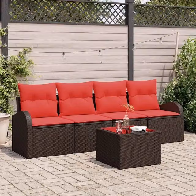 Set Divano da Giardino 5 pz 4-Numero di posti Beige e Rosso 3354583