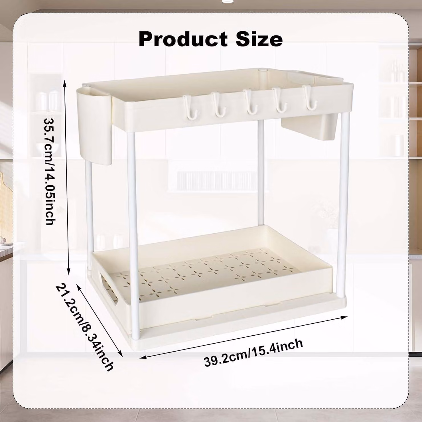 Organizzatore per armadietti da cucina, a 2 livelli, multifunzionale, bianco, 1 set, adatto per cucina e bagno