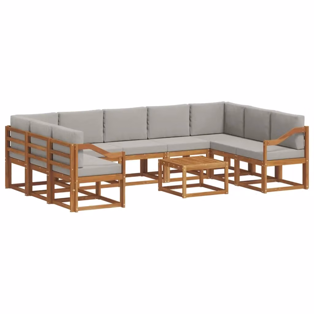Set di divani da esterno vidaXL a forma di U in legno di acacia con cuscini inclusi, Grigio e Marrone – 2