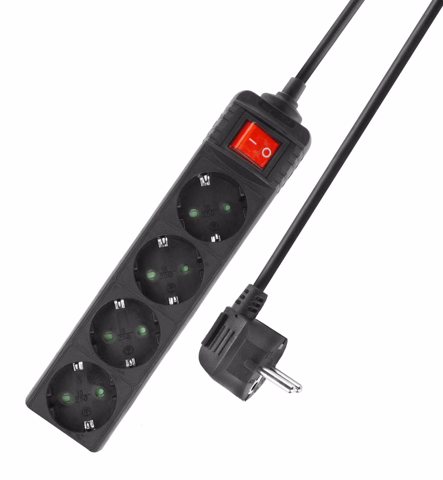 Presa multipla ACT con interruttore luminoso, 4 prese, 2 m, nero AC2440