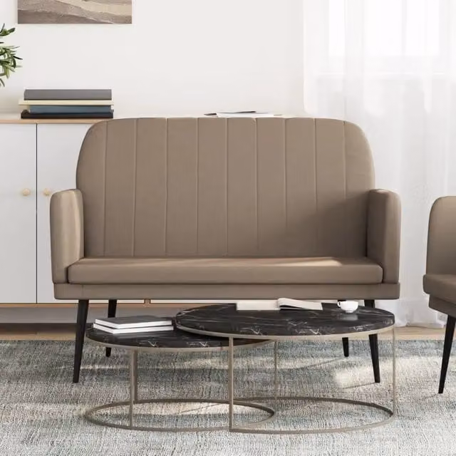 Panca moderna vidaXL in similpelle beige con braccioli e struttura in metallo L: 107 cm, P: 80 cm, H: 81 cm