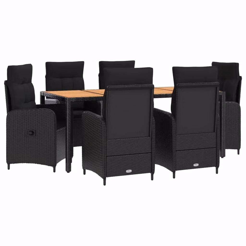 Set da pranzo per esterni vidaXL in polyrattan nero con tavolo in legno di acacia, 7 pezzi – 2