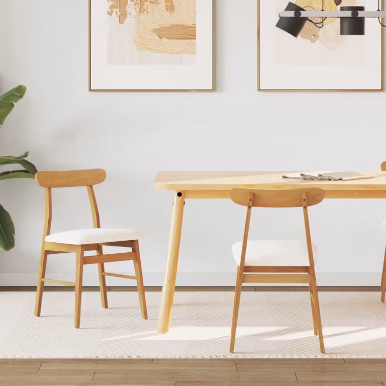Set di 2 sedie da pranzo vidaXL in legno di gomma massiccio con seduta in tessuto stile vintage, Colore: beige, marrone o bianco