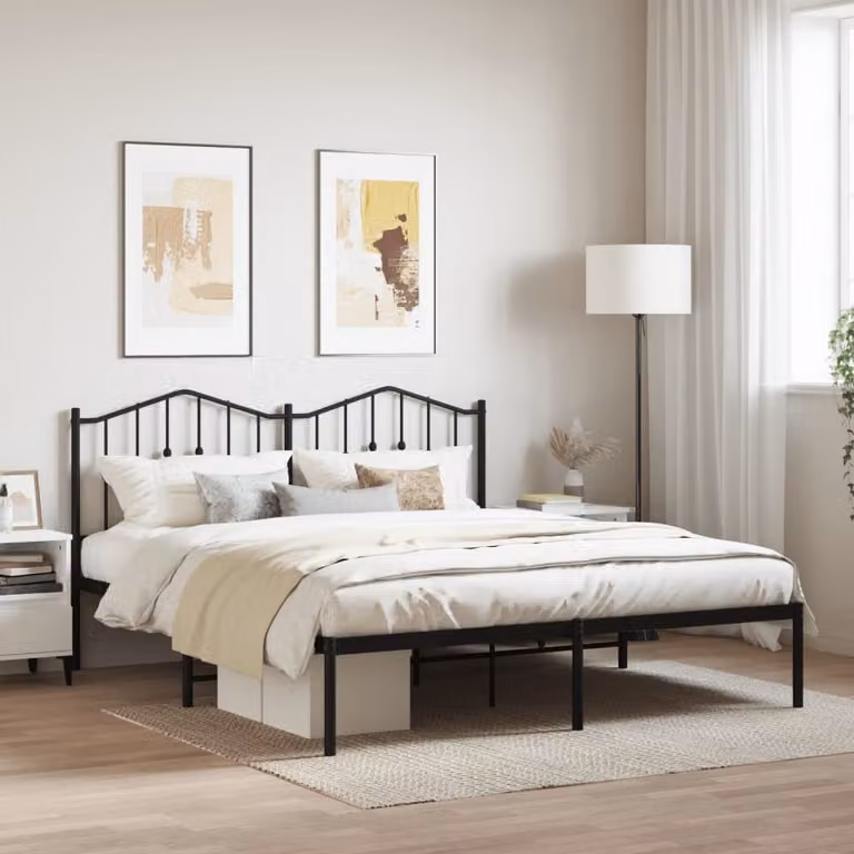 The Living Store Struttura letto con testiera in metallo nero 180x200 cm