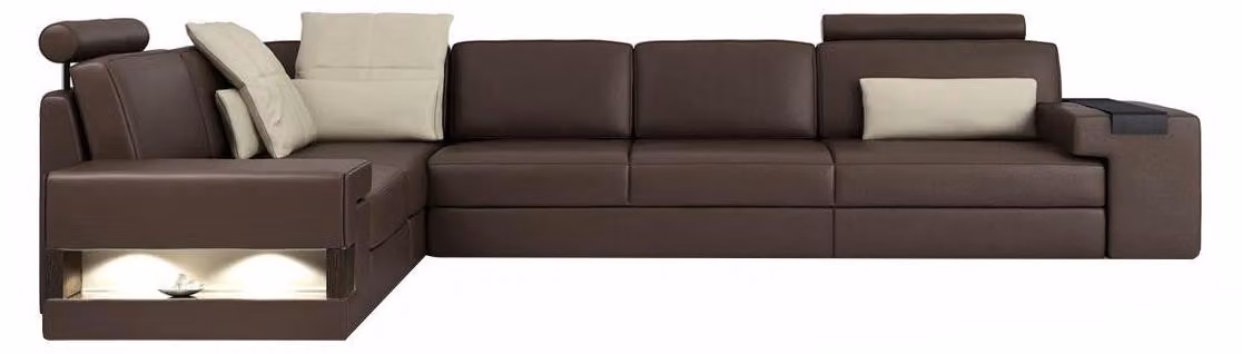 Wohnzimmer Braun Möbel Textil Sofas Ecksofa L-Form Couch Polstermöbel Schlafsofa