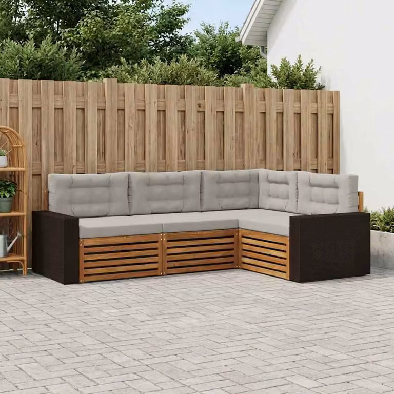 Set di divani da esterno vidaXL 4 pezzi in legno di acacia con cuscini, design moderno a forma di L, colori beige e grigio