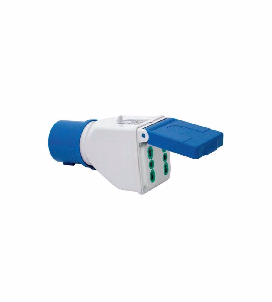 Adattatore spina CEE 2P+T con 2 prese 2P+T 16A IP44 Fme Blu e Bianco 73101 – 1