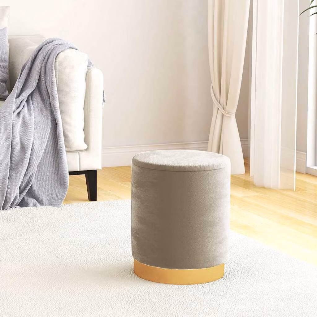 Sgabello rotondo con contenitore vidaXL in velluto grigio con struttura in metallo Diametro: 37 cm, Altezza: 31 cm