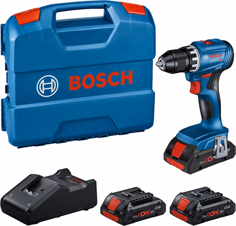 Set professionale: trapano avvitatore a batteria GSR 18V-45, 3 x ProCORE18V 4.0Ah, custodia a L