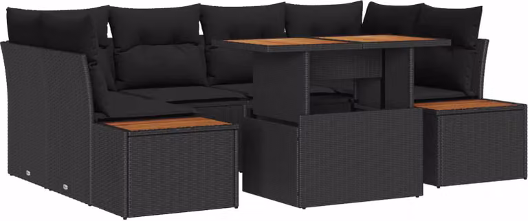 Set Divano da Giardino con archiviazione 7 pcs Nero Poly Rattan