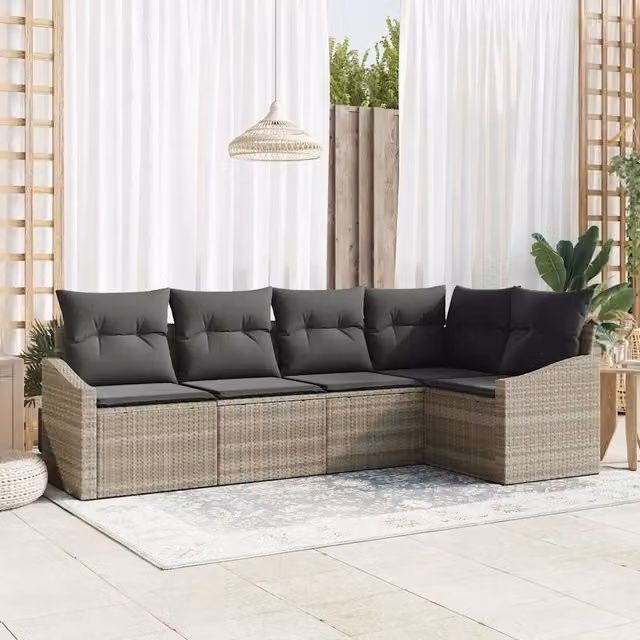Set Divano da Giardino 5 pz Grigio chiaro polyrattan 3355391