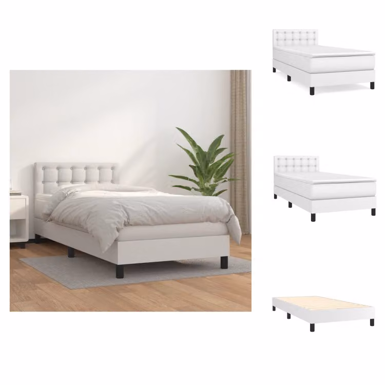 vidaXL Letto a molle con materasso bianco 90x200 cm in Pelle finta - Letti & strutture letto