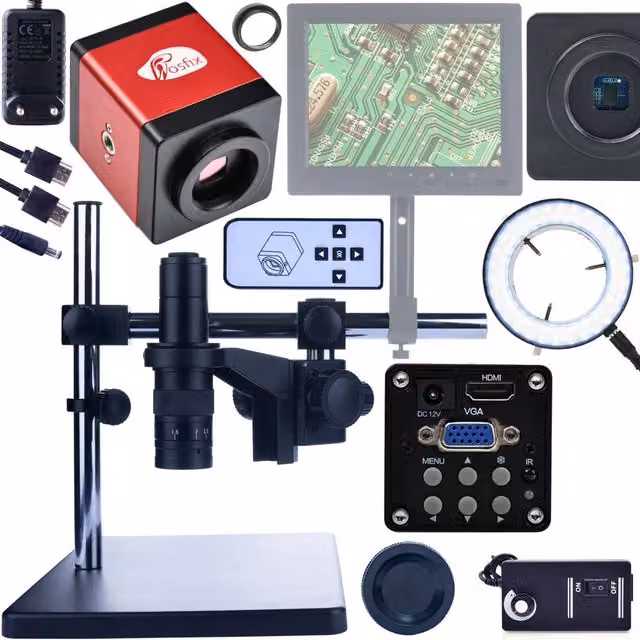 Rosfix Microscopio Digitale Earth Pro MCEP-0.5X-PZRR con Zoom 7-45x, Braccio Regolabile, Illuminatore 56xLED e Camera Draco Red, Colore Rosso e Nero