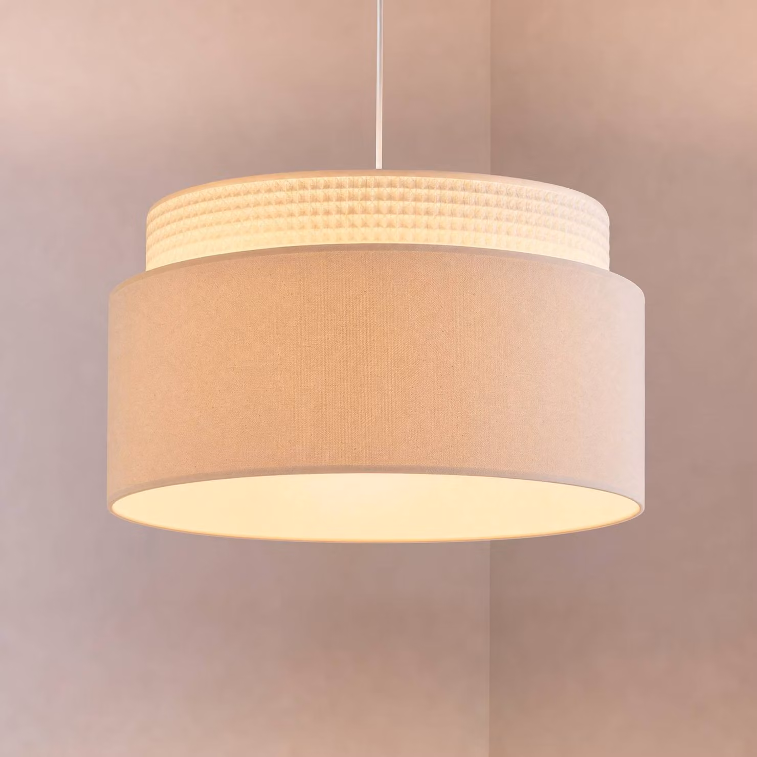 Lampada a sospensione Milano Duolla, Crema / Ambra, Soggiorno / Sala da pranzo, Tessuto / Stoffa / Seta, Giovanile, Lampada a sospensione