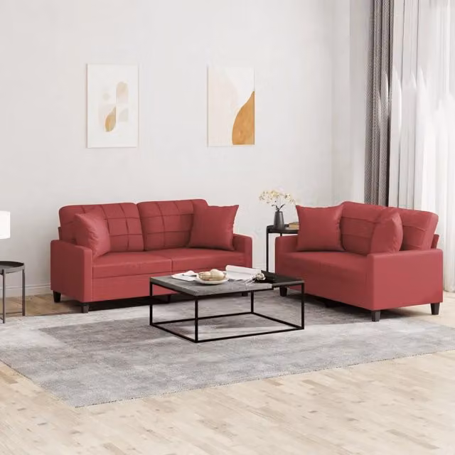 Set di 2 divani moderni vidaXL in similpelle rosso con cuscini inclusi – 1