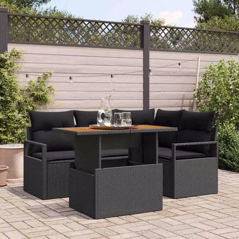 Maison Exclusive - Set da giardino composto da 5 pezzi, divano in rattan sintetico nero