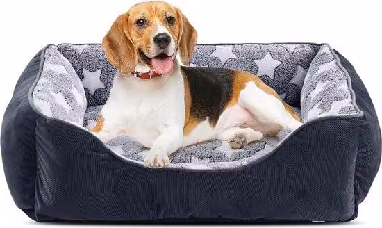 Cuccia per cani di taglia media, 63 x 53 cm, morbida, che riduce l'ansia, cuccia con spazio per la testa, comoda, cuccia rilassante, cani di taglia media, per l'inverno, grigio/stelle