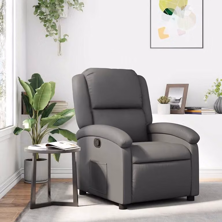 Poltrona reclinabile relax vidaXL in similpelle grigia con braccioli e struttura in legno e metallo