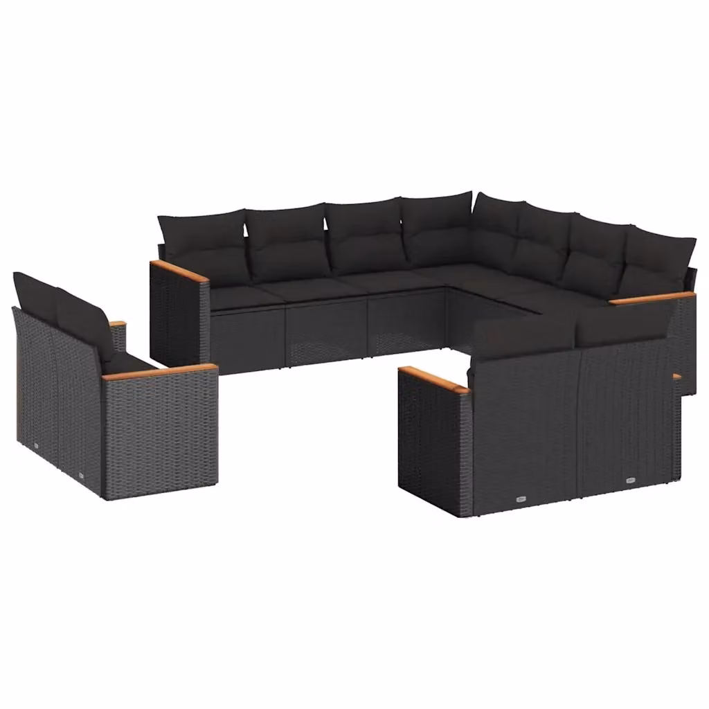 Set di Divani da Giardino a Forma di U vidaXL con Cuscini Neri e Struttura in Metallo e Polyrattan – 2
