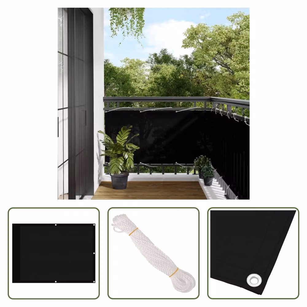 The Living Store Schermo per la privacy del balcone nero 75x800 cm 100 % Poliestere-Oxford