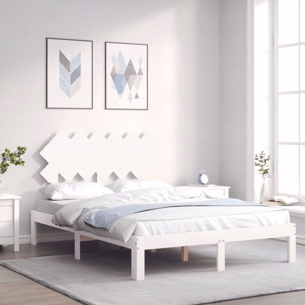 Letto con giroletto e testiera vidaXL in legno massello di pino bianco L/P: 120 x 200 cm, H: 123,5 cm