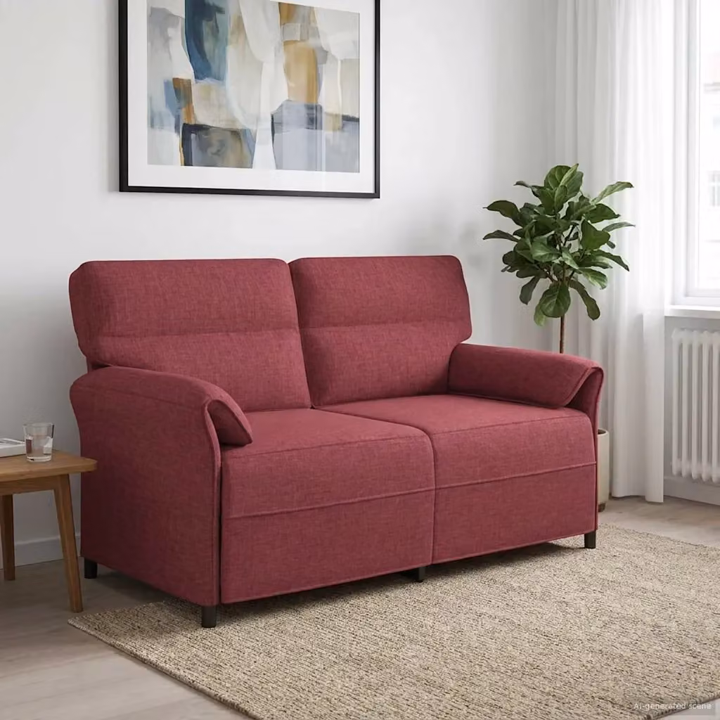 Divano moderno da soggiorno con struttura in metallo e rivestimento in tessuto nero e rosso – 2